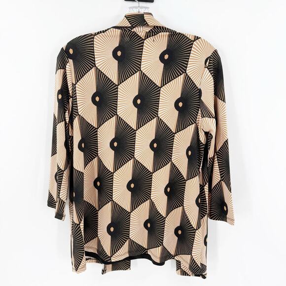 Emily Rose Black & Beige Retro Geometric Layered Blouse with Necklace Size Small - Picture 2 of 9
